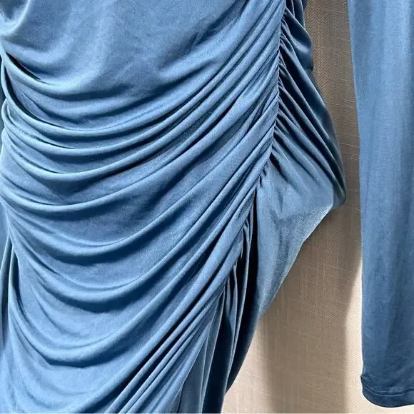 Pull&Bear‎ NWT Ruched Bodycon Cut Out Blue Mini Dress Size S - Picture 8 of 15